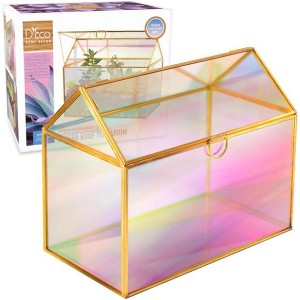 D'Eco Iridescent Glass House Plant Terrarium (10x6x8) Tabletop Gold Geometric Planter Terrarium- Home, Office Decor- For Plant Lovers & Mother's Day - 1 of 4