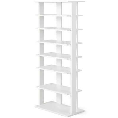 Tangkula 7-Tier Double Rows Shoe Rack Vertical Wooden Shoe Storage Organizer Rustic Brown/White