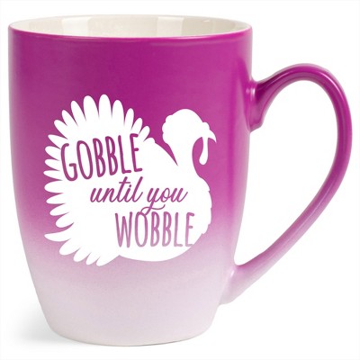 Elanze Designs Gobble Until You Wobble Two Toned Ombre Matte Pink and White 12 ounce Ceramic Stoneware Coffee Cup Mug