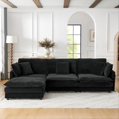 TIRAMISUBEST Cloud Couch Sectional L Shaped Sofa with Storage Ottoman Convertible Lounge Breathable Fabric Sofa Oversized 4 Seat Couch