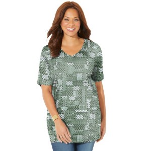 Catherines Women's Plus Size Easy Fit Short Sleeve V-Neck Tunic - 1 of 4