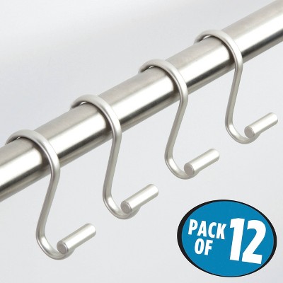 Satin Steel T-Bar Shower Curtain Hooks Set of 12
