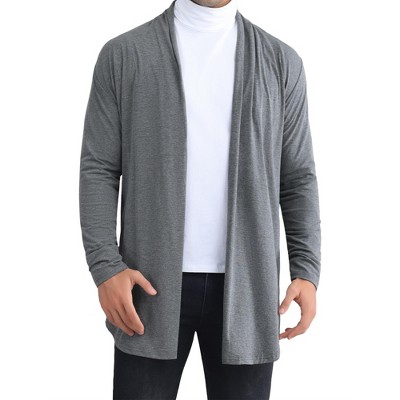 Lars Amadeus Men's Lightweight Ruffle Shawl Collar Draped Open Front Cardigan