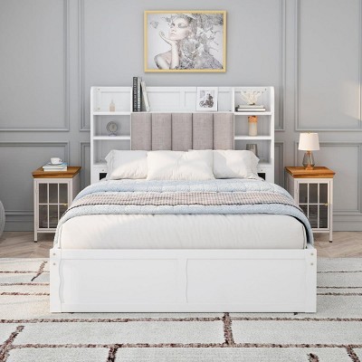 Streamdale Full Size Bed Frame with Storage and Shelves, White