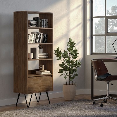 NicBex Bookcases for Living Room Modern 66" H 4 Tier Storage Wood Bookshelves with Adjustable Shelves and 2 Drawers for Office Home