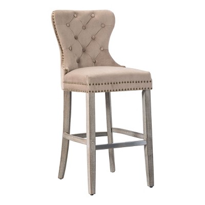 WestinTrends 29" Tufted Upholstered Velvet Bar Stool with Metal Footrest (Set of 2)