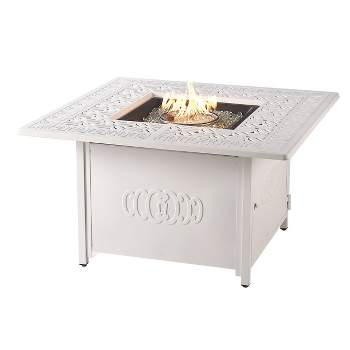 42" Square Aluminum 55000 BTUs Propane Ornate Fire Table with 2 Covers - Oakland Living
