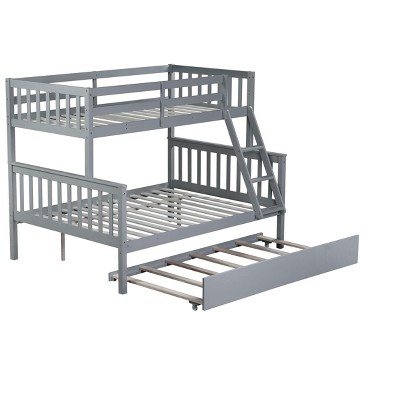 NicBex Twin Over Full Bunk Bed with Guardrail and Trundle,Rubber Wood Loft Bed with Ladder and Converts to 2 Twin Beds,Bunk Beds for Bedroom