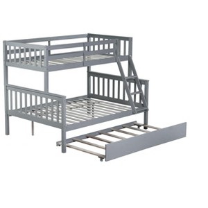 NicBex Twin Over Full Bunk Bed with Guardrail and Trundle,Rubber Wood Loft Bed with Ladder and Converts to 2 Twin Beds,Bunk Beds for Bedroom - 1 of 4