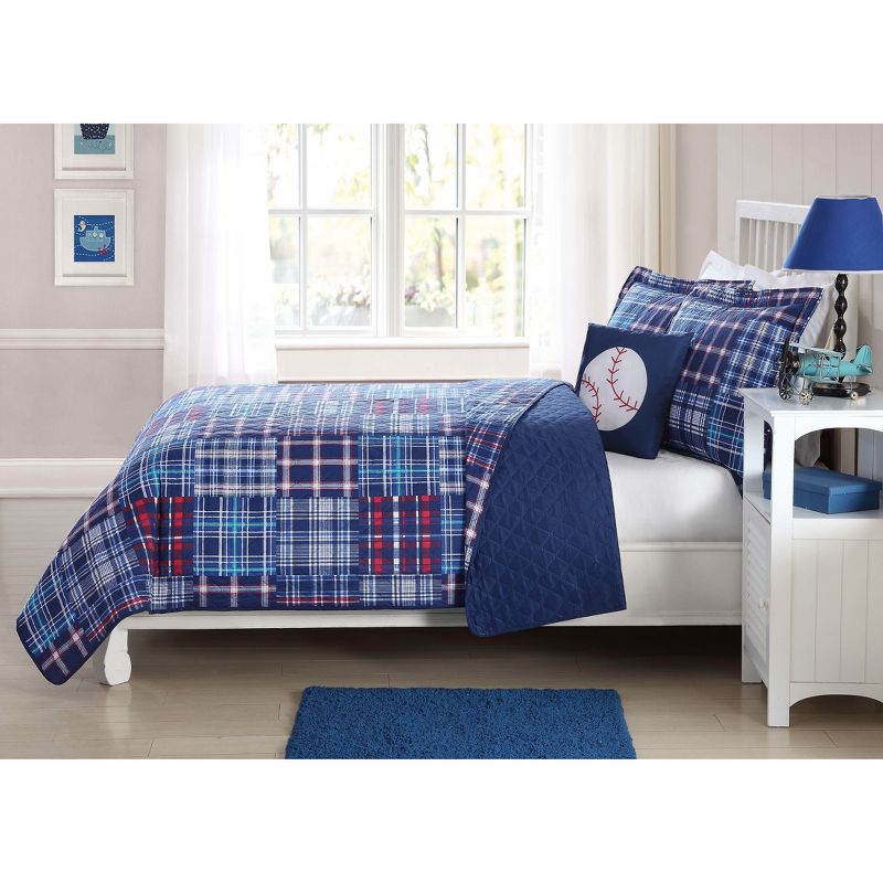 Twin Plaid Patch Kids&#39; Quilt Set Navy - My World, 6 of 7