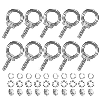 Unique Bargains Stainless Steel Durable Rust-Resistant Eyebolts with Nuts Washers Male Screw for Fastening 10 Pcs