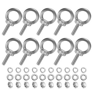 Unique Bargains Stainless Steel Durable Rust-Resistant Eyebolts with Nuts Washers Male Screw for Fastening 10 Pcs - 1 of 4