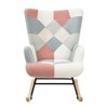TiramisuBest Mid-Century Fabric Rocking Chair with Ottoman, Patchwork Linen & Wood Legs, Stylish Accent Chair for Living& Bedroom,Colorful/Pink - 2 of 4