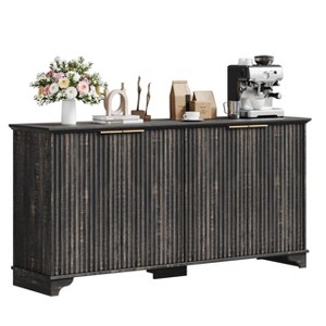 Sideboard Buffet Cabinet with 4 Fluted Doors, Farmhouse Kitchen Cupboard Storage with Adjustable Shelves, Modern Coffee Bar Cabinet - 1 of 4