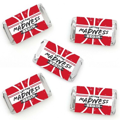 Big Dot of Happiness Red Basketball - Let the Madness Begin - Mini Candy Bar Wrapper Stickers - College Basketball Party Small Favors - 40 Count