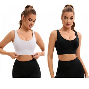 INSPIRE CHIC 2 Pcs Women's U Back V-Neck Padded Workout Crop Top with Built-in Bra Sports Bras - 1 of 4