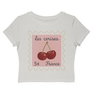 Rerun Island Women's Les Cerises France Short Sleeve Graphic Cotton Baby Tee - Cloud Dancer 1X - 1 of 4