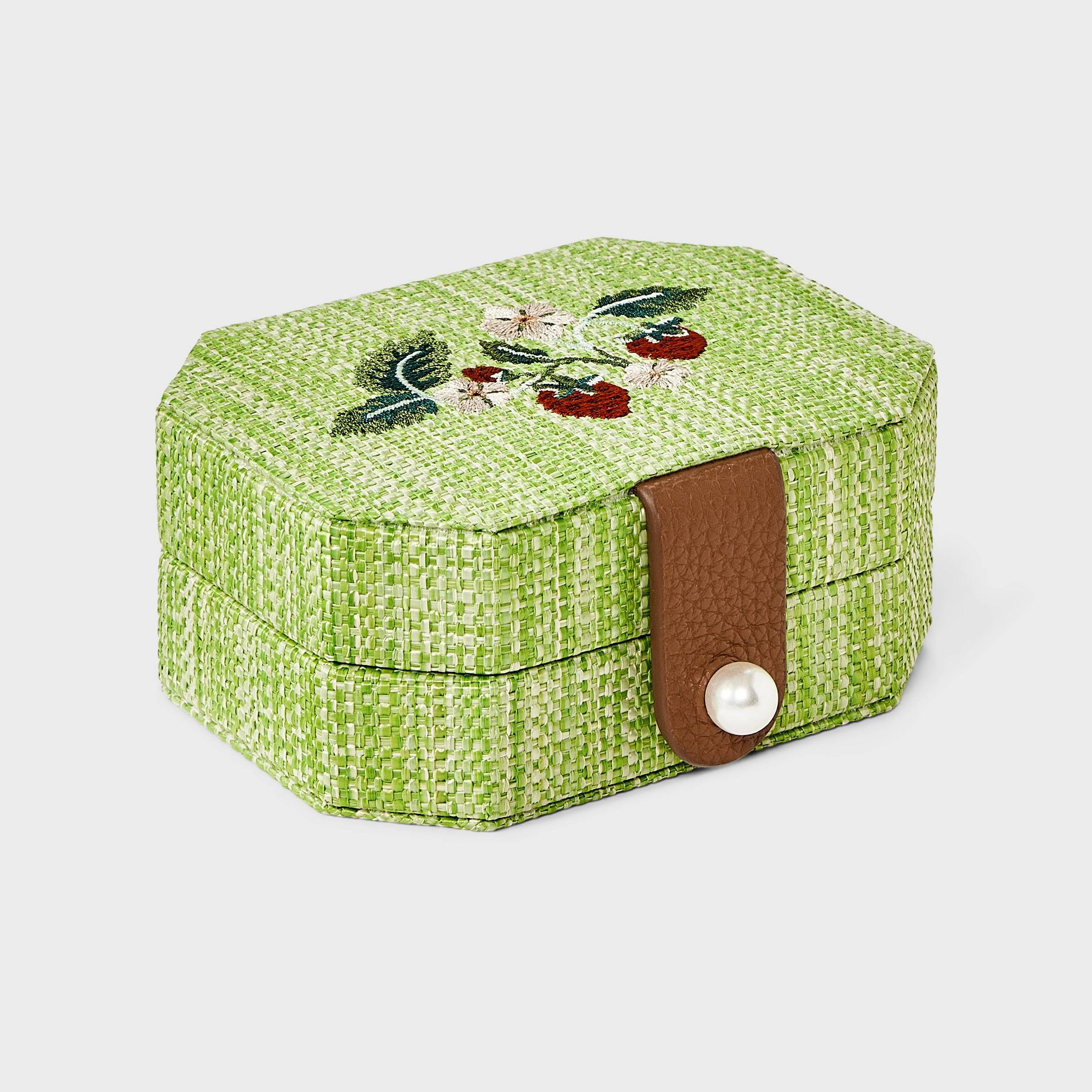 Hexagon Woven Embroidered Floral Travel Jewelry Storage Case - A New Day™ Green