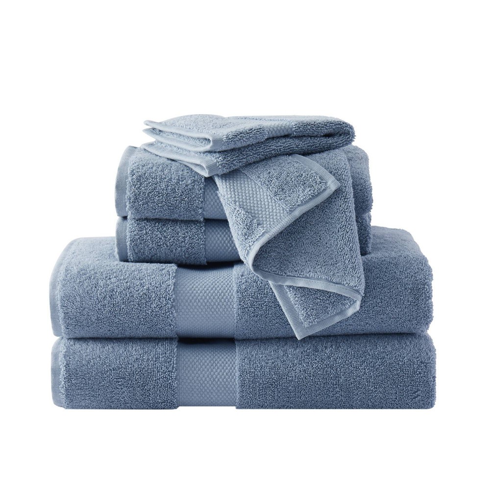 6pc Solid Bath Towel Set Blue - Brooklyn Loom: Luxury Heavyweight 550-800 GSM, Assorted Sizes