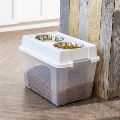 White Plastic Elevated Pet Feeder with Airtight Storage