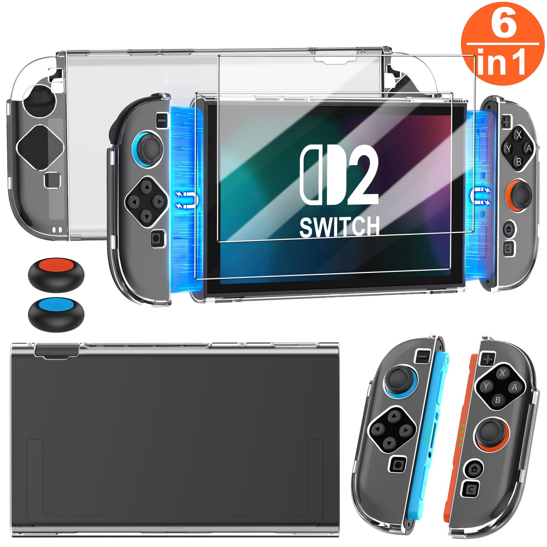 Beboncool 6 in 1 Transparent Case for Nintendo Switch 2 Ultra Thin Design