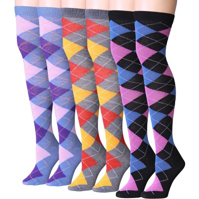 Isadora Paccini Womens 3 Pairs Vibrant Argyle Fusion Colorful Pattern Over The Knee High Socks