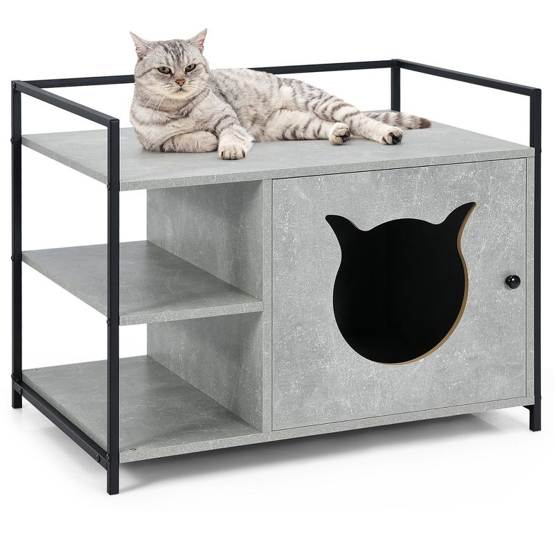 Costway Cat Litter Box  Enclosure Hidden Litter Furniture Cabinet W/ 2-Tier Storage Shelf, 1 of 11