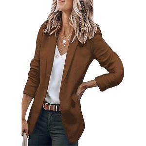 BLUEMING Womens Casual Blazers Open Front Long Sleeve One Button Work Office Suit Jackets Blazer - 1 of 3