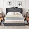 Garvee King Size Bed Frame with 4 Storage Drawers and Charging Station, Velvet Upholstered Platform Bed with Tall Headboard and Storage Shelf, Gray - 3 of 4