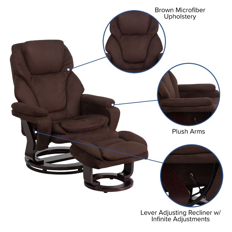 Emma and Oliver Multi-Position Recliner & Ottoman with Swivel Wood Base, 4 of 11