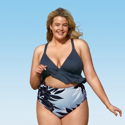 Women's Tankini Swimsuit Ruffle Halter Self Tied Bathing Suit-cupshe-black-large  : Target