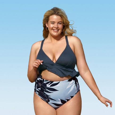 Women's Plus Size Ruffled One Piece Swimsuit - Cupshe-3X-Blue