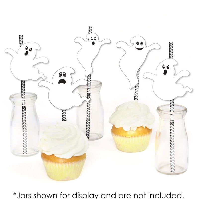 Big Dot of Happiness Spooky Ghost - Paper Straw Decor - Halloween Party Striped Decorative Straws - Set of 24, 5 of 8