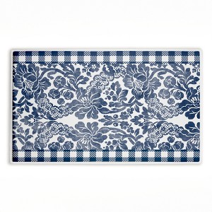 Stupell Industries Navy Gingham Florals Printed Plush Bath Mat And Bath Rug, Design By Kim Allen, 18"X30" - 1 of 4