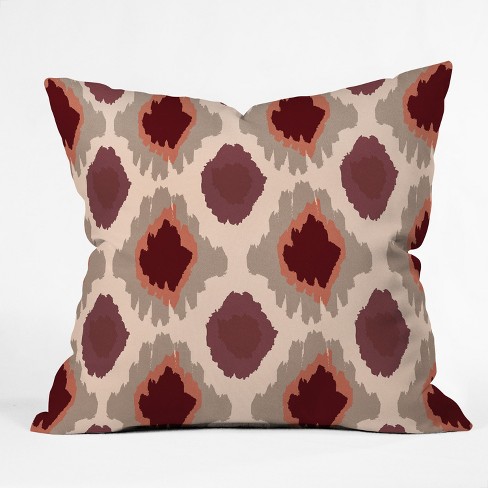 Allyson Johnson Bohemian Marsala Ikat Square Throw Pillow Red