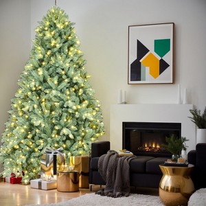 Resenkos Artificial 8ft Blue  Tint Christmas Tree with 3308 PE/PVC Mixed Branch Tips, 900L warm white led - 1 of 4