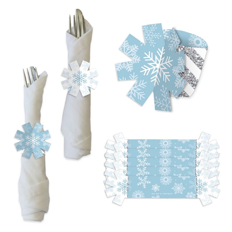 Big Dot of Happiness Winter Wonderland - Snowflake Holiday Party and Winter Wedding Paper Napkin Holder - Napkin Rings - Set of 24, 1 of 9