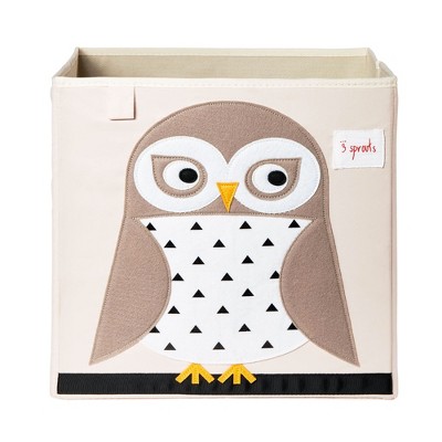 3 Sprouts Large 13 Inch Square Children's Foldable Fabric Storage Cube Organizer Box Soft Toy Bin, Friendly Owl