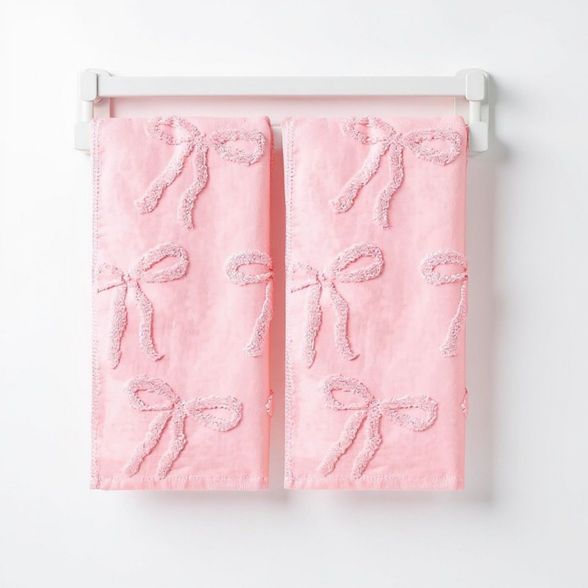 Alilang Soft Decorative Bow Textured Hand Towels Set with Raised Jacquard Design 2 Pack - Pink