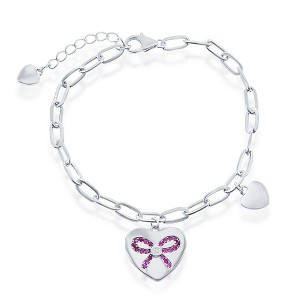 Bella Silver Sterling Silver Heart with Ruby CZ Ribbon Paperclip Bracelet - Silver - 6+1 Inch - 1 of 2
