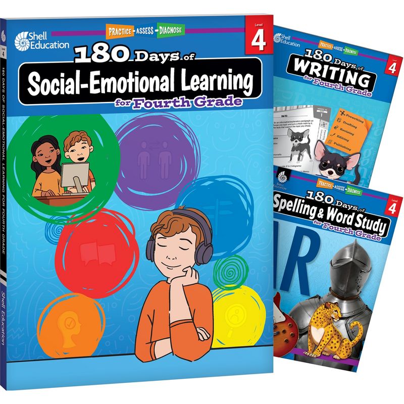 Shell Education 180 Days Social-Emotional Learning, Writing, & Spelling Grade 4: 3-Book Set, 1 of 3