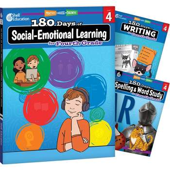 Shell Education 180 Days Social-Emotional Learning, Writing, & Spelling Grade 4: 3-Book Set