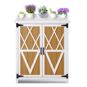 Potting Bench Outdoor Cabinet with Metal Tabletop, Wooden Storage Cabinets Weatherproof for Outside, Planting Work Benches - 1 of 4