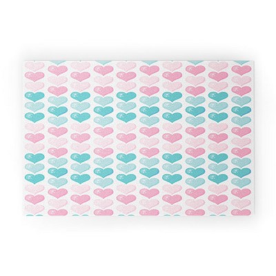 Avenie Pink and Blue Hearts 30" x 20" Welcome Mat - Society6