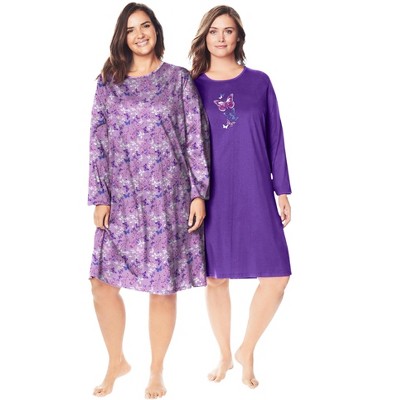 Dreams & Co. Plus Size 2-Pack Long-Sleeve Sleepshirt