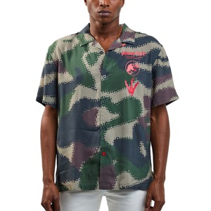 Jurassic Park Logo & Adventure Text Adult Camo Short Sleeve Button-Down Shirt - 1 of 4