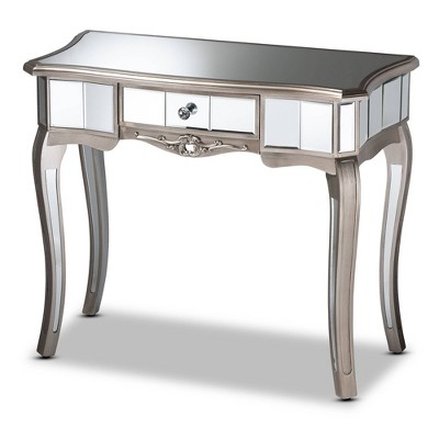 Elgin Brushed Wood and Mirrored Glass 1 Drawer Console Table Silver/Mirror - Baxton Studio