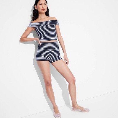 Women's High-Rise Pull-On Shorts - Wild Fable™ Navy Blue/White Striped XL