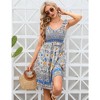 WhizMax Women's Summer Floral V Neck Flutter Sleeve Bohemian Smocked Casual Swing Mini Dress - 2 of 4