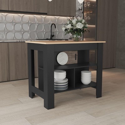 INFURNIC Kitchen Carts and Islands Kitchen Island with Three Storage Shelves and Spacious Prep Area, Black, 27.5"*40.5"*35.4"
